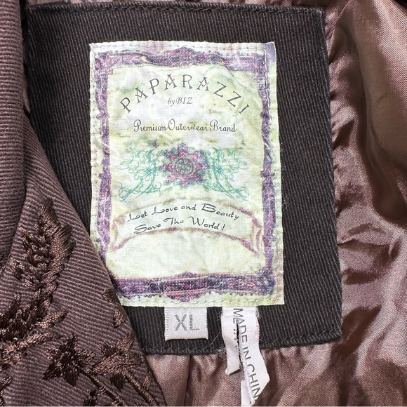 Paparazzi Lined Blazer Jacket Wonens XL Brown Embroidered Cotton - Picture 5 of 11